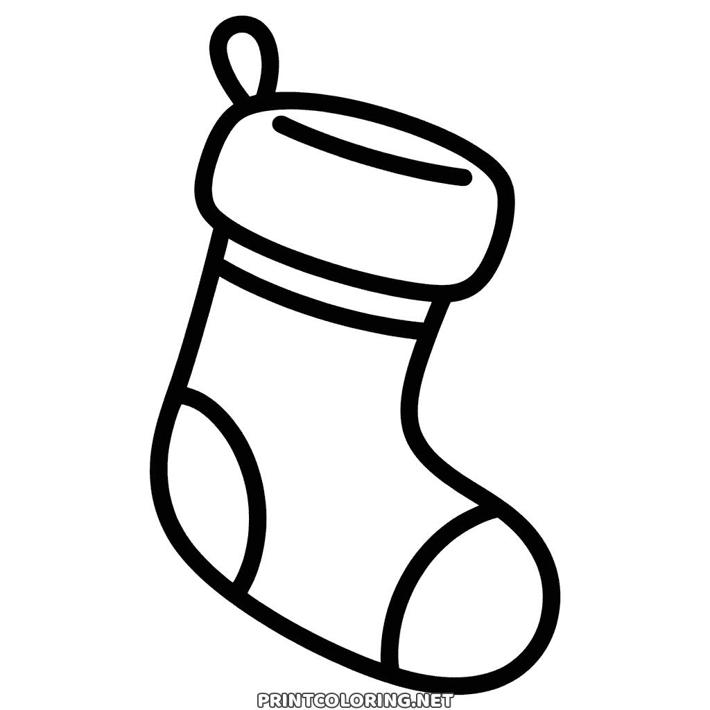 Empty Christmas stocking with a folded cuff and hanging loop, simple coloring page