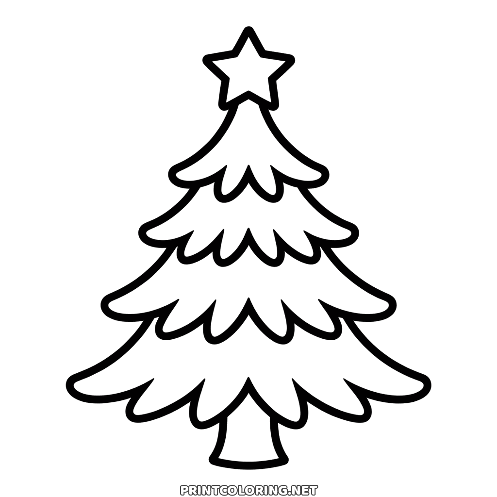 Einfacher Weihnachtsbaum zum Ausmalen: vier breite Etagen und ein Stern oben
