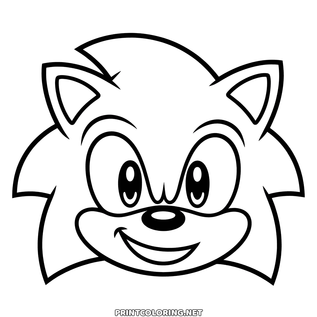 Coloriage visage de Sonic pour les petits : la tête de Sonic en gros plan avec un large sourire