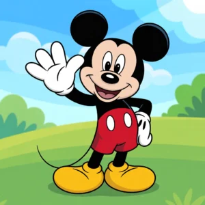 Mickey Mouse waving in a sunny park, cover image for the Mickey Mouse coloring pages collection